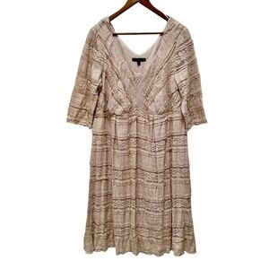 Chris McLaughlin 18W Beige Lace Tiered V‎ Neck Midi Dress 3/4 Sleeve